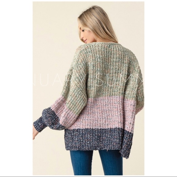 ❄️OLIVE CHENILLE COLOR BLOCK CONFETTI CARDIGAN - Picture 3 of 4